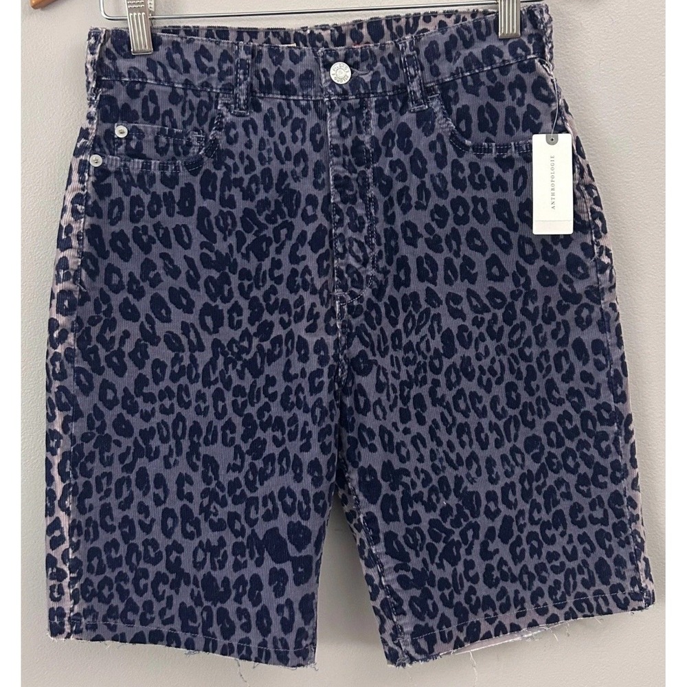 Pilcro Anthropologie Bermuda Shorts Womens 26 Purple Leopard Corduroy High‎ Rise